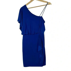 Sweet Storm Royal Blue Short Sleeve One Shoulder Mini Dress L